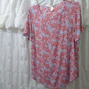NWOT Sz 10 blue w pink flowers top